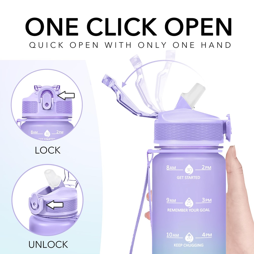 Gradient Rainbow Frosted Sports Water Bottle Leakproof Motivational Fitness Mug