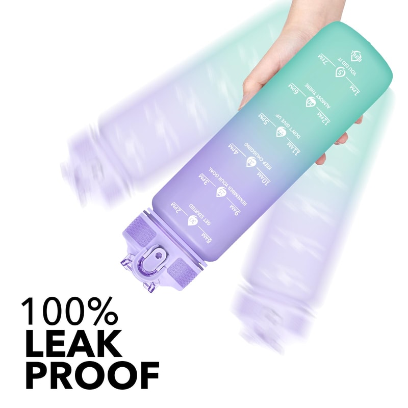 Gradient Rainbow Frosted Sports Water Bottle Leakproof Motivational Fitness Mug