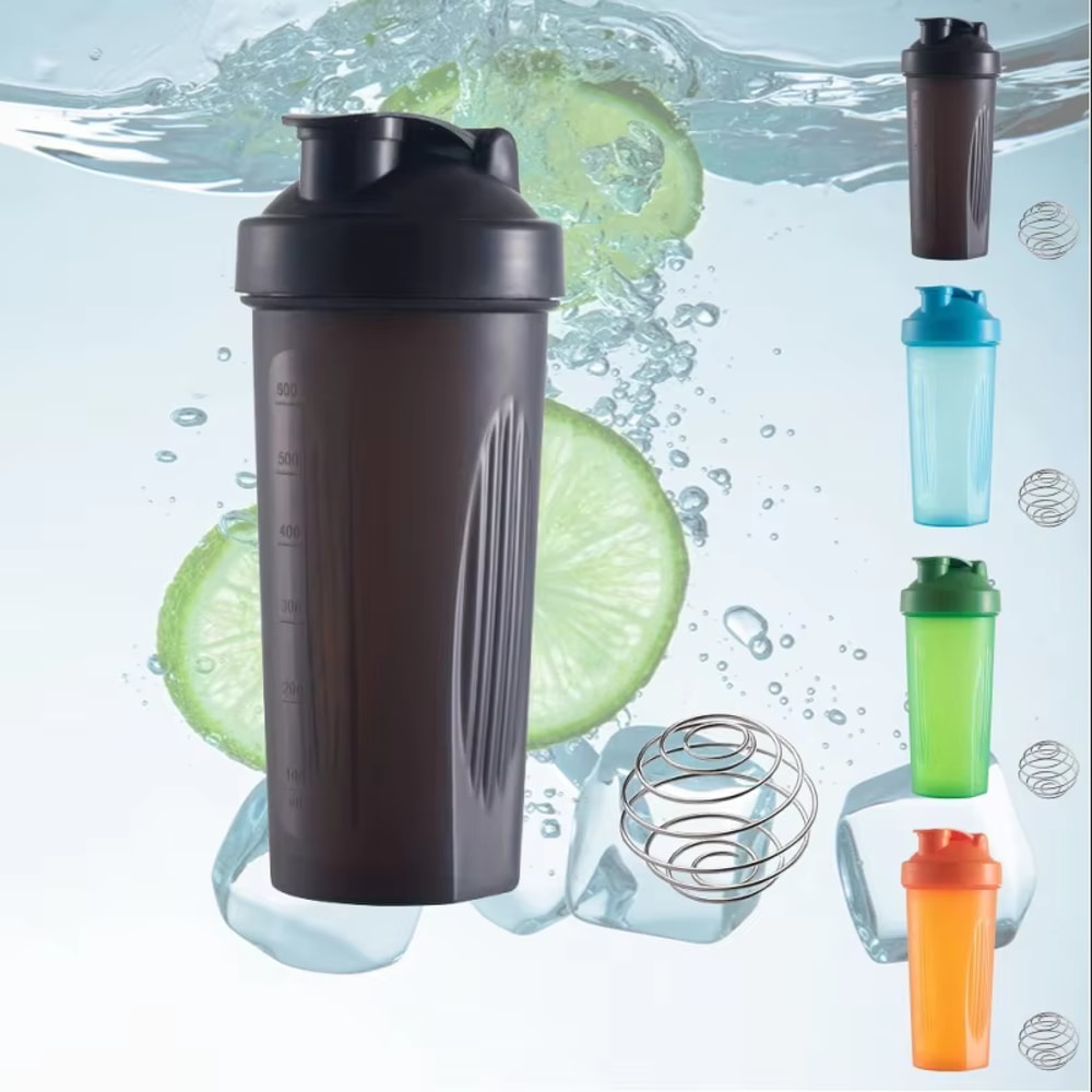 Leakproof Protein Shaker Bottle with Clump Free Metal Whisk Ball High Capacity Gym Bottle