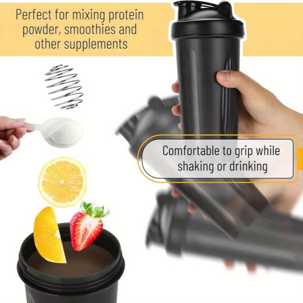 Leakproof Protein Shaker Bottle with Clump Free Metal Whisk Ball High Capacity Gym Bottle