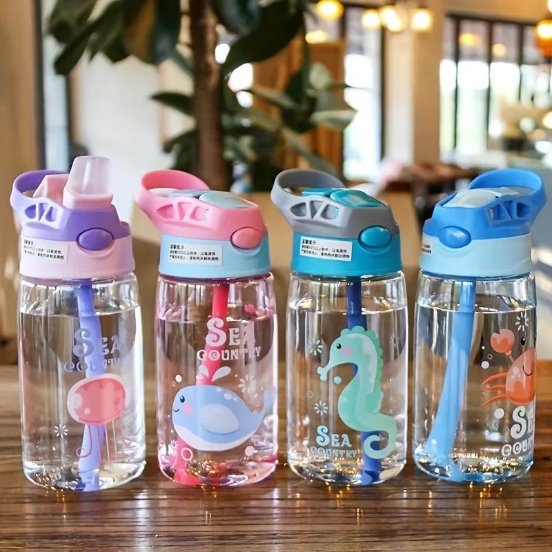 Leakproof Kids Cartoon Water Bottle With Straw Portable Sippy Cup For School Sports 0