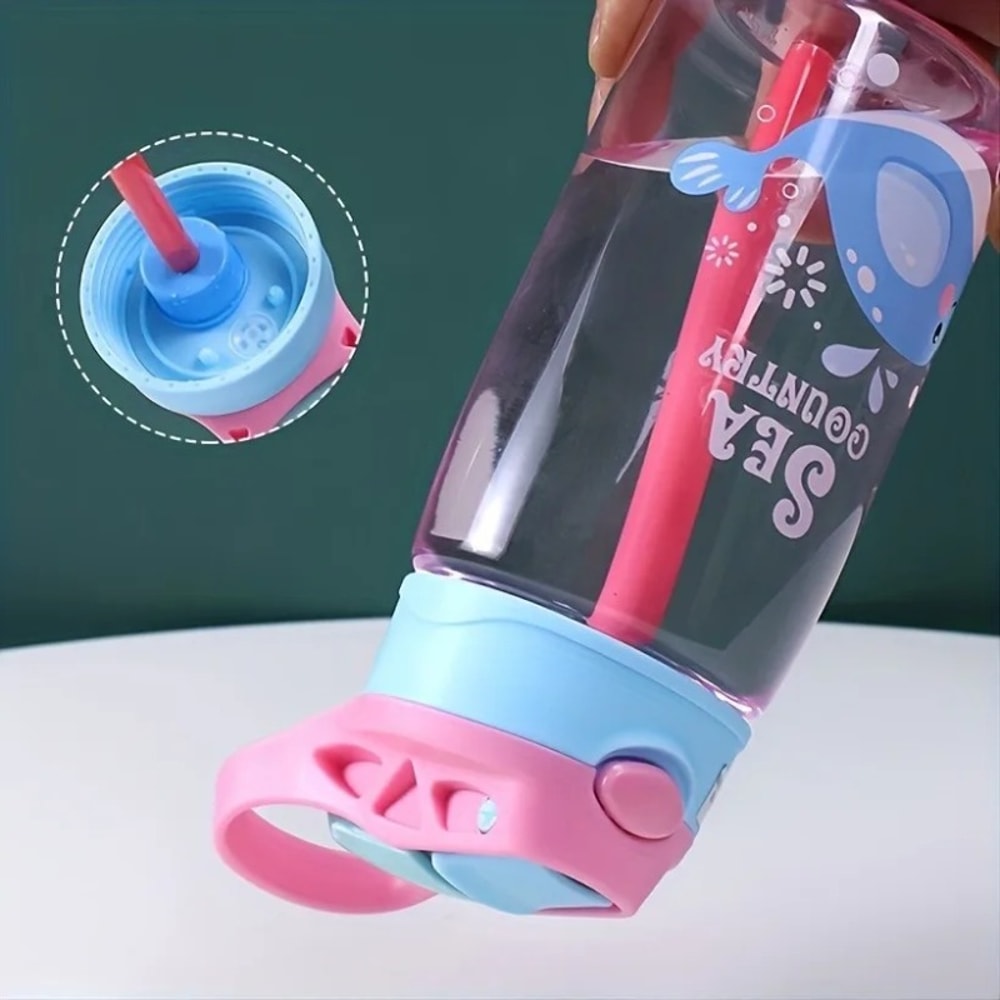 Leakproof Kids Cartoon Water Bottle With Straw Portable Sippy Cup For School Sports 3