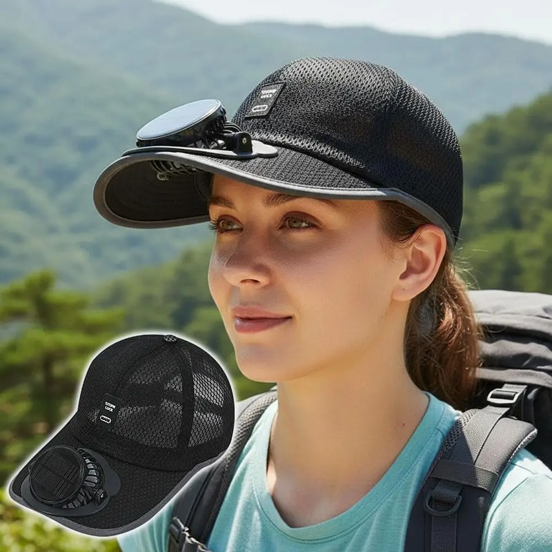 Solar Power Cooling Fan Baseball Cap Breathable Mesh Summer Sun Hat