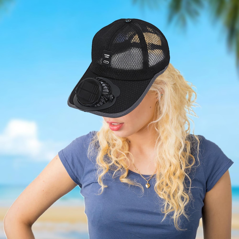 Solar Power Cooling Fan Baseball Cap Breathable Mesh Summer Sun Hat