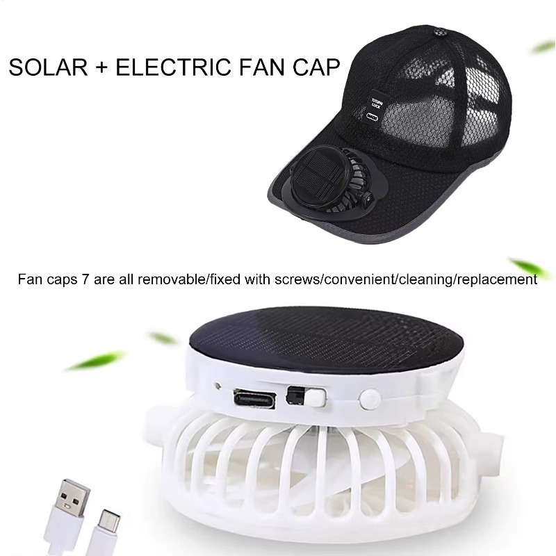 Solar Power Cooling Fan Baseball Cap Breathable Mesh Summer Sun Hat