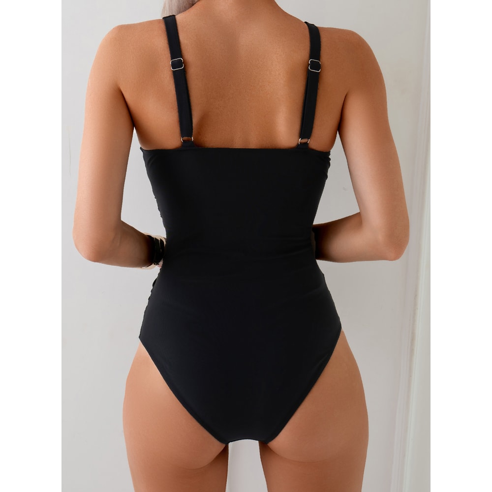 Plus Size Cross Front One Piece Swimsuit Push Up Tummy Control Swimwear 0
