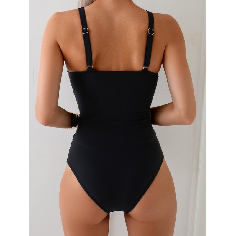 Plus Size Cross Front One Piece Swimsuit Push Up Tummy Control Swimwear 0