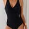 Plus Size Cross Front One Piece Swimsuit Push Up Tummy Control Swimwear 1