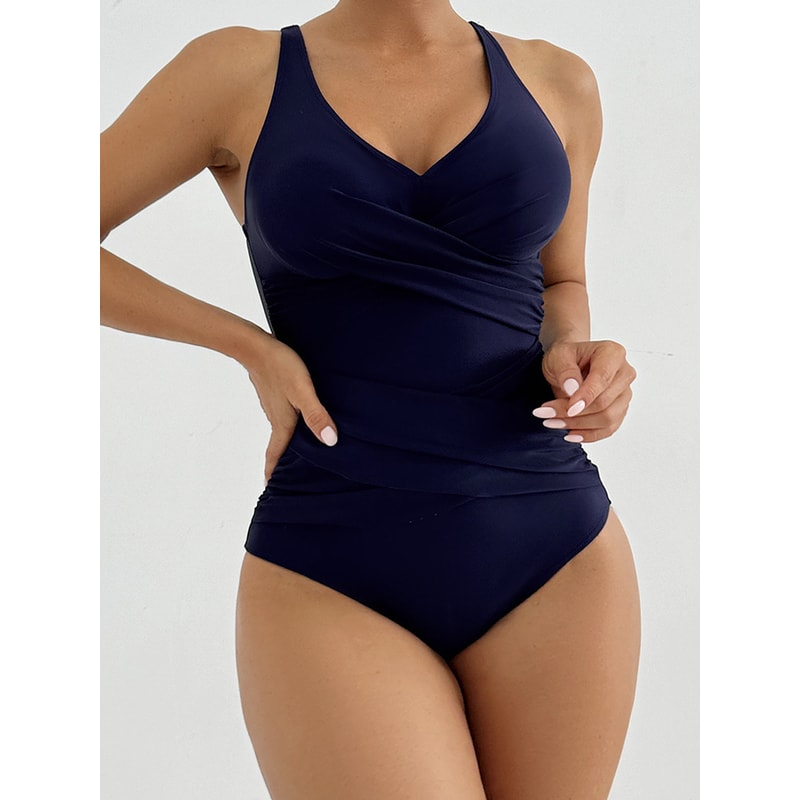 Plus Size Cross Front One Piece Swimsuit Push Up Tummy Control Swimwear 3
