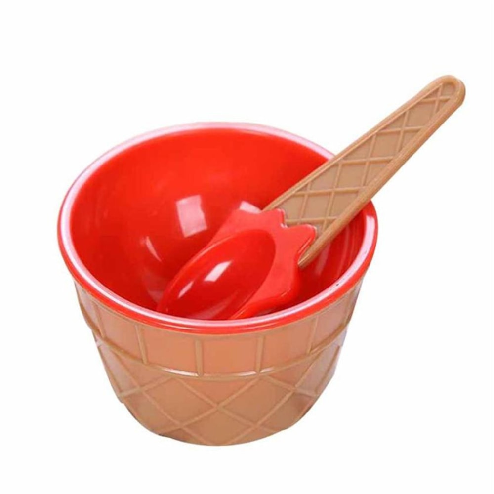 Cone Style Kids Ice Cream Bowl Set with Spoon Reusable Sundae Dessert Cups