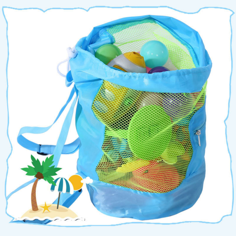 Foldable Mesh Beach Toy Bag Drawstring Backpack With Zipper Pocket 4