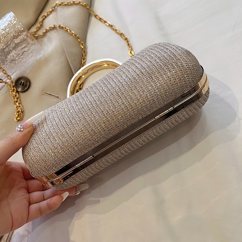 Bow Accent Evening Clutch Bag for Women with Chain Strap