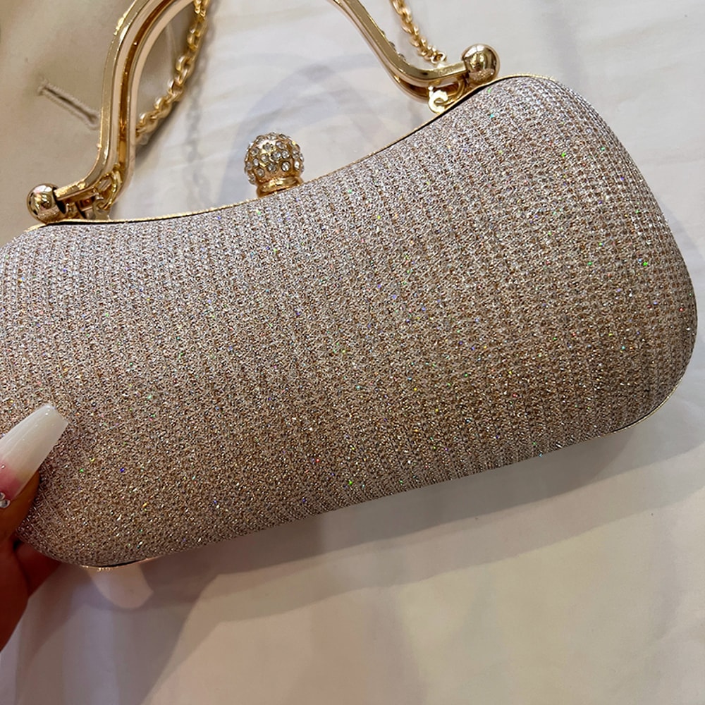 Bow Accent Evening Clutch Bag for Women with Chain Strap