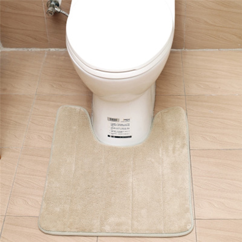 Silver Grey Non Slip Bath Mat Set Memory Foam Bathroom Rug and U Shape Toilet Mat