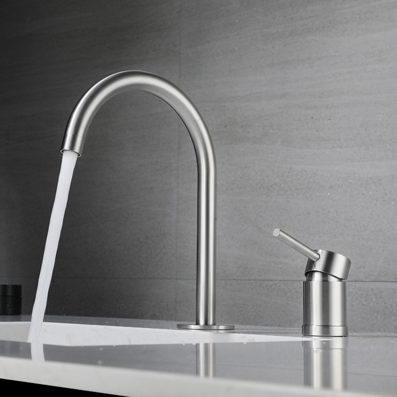 Stainless Steel Widespread Bathroom Faucet Hot And Cold Deck Mounted Basin Mixer 0