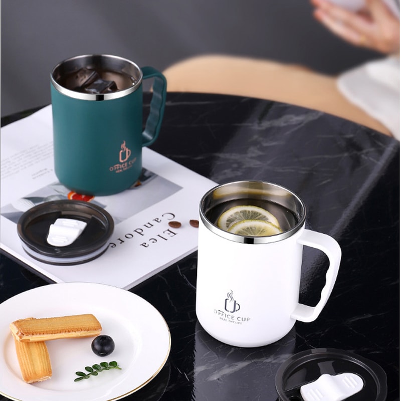 Insulated Coffee Mug Stainless Steel Thermos Cup with Handle and Leak Proof Lid