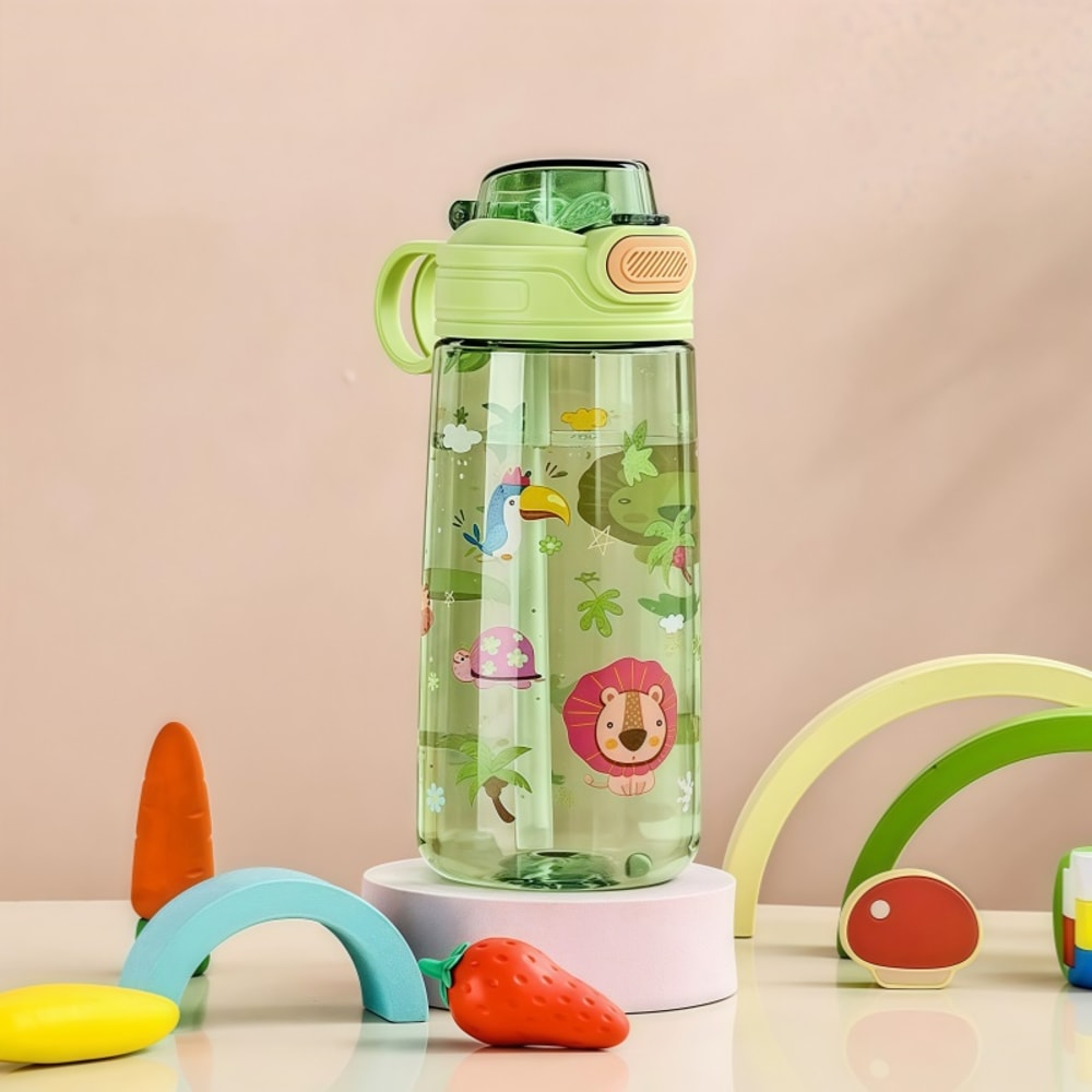 Cute Cartoon Animal Kids Water Bottle with Safety Lock Leak Proof Straw Cup
