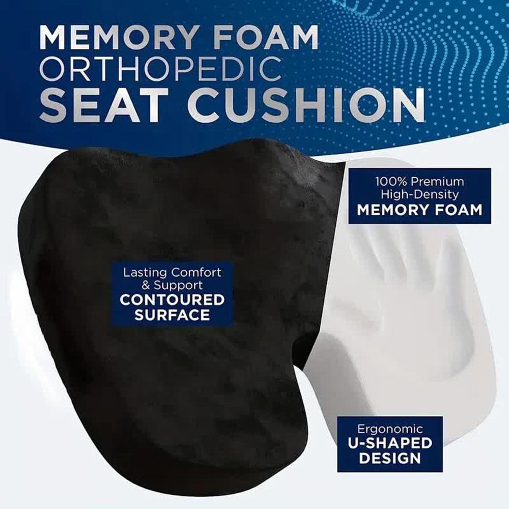 Memory Foam Seat Cushion for Office Chair and Car with U Shape Tailbone Support