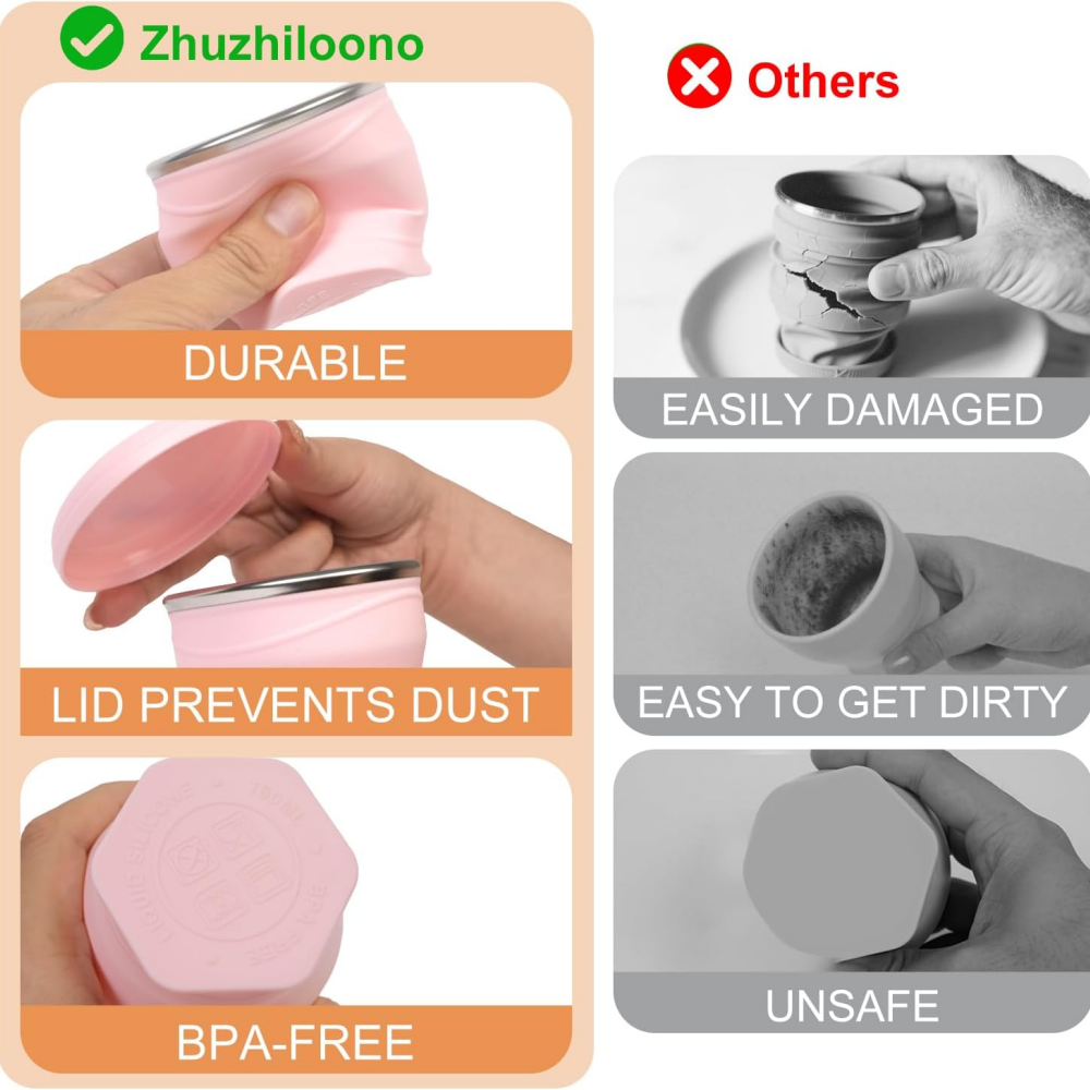 Collapsible Silicone Travel Cup with Lid for Camping and Everyday Use