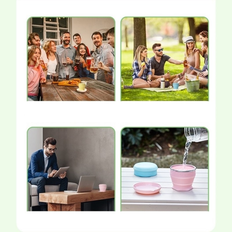 Collapsible Silicone Travel Cup with Lid for Camping and Everyday Use