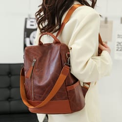 anti theft women backpack pu leather large capacity travel backpack purse