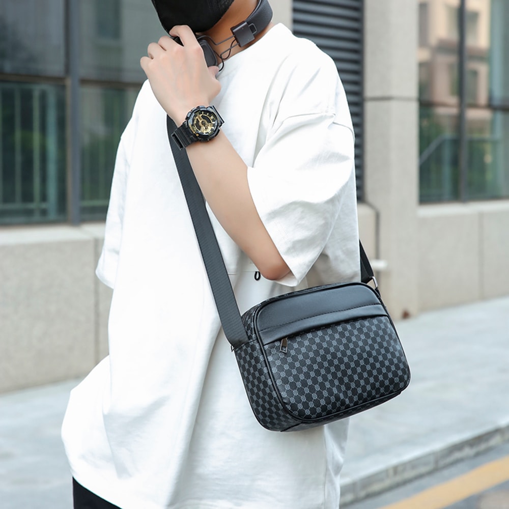 Lightweight PU Leather Men's Messenger Bag with Wide Strap for Work and Daily Travel