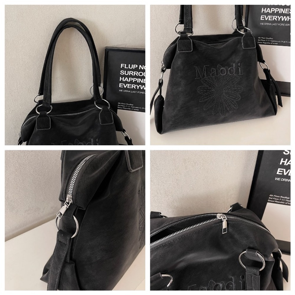 Retro Suede Tote Bag for Women Large Capacity Commuter Shoulder Purse