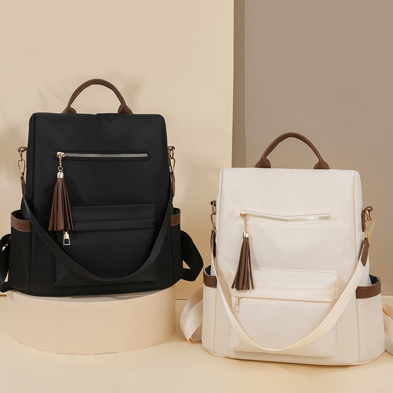 Elegant Anti Theft Backpack Women Waterproof Nylon Tassel Travel Purse