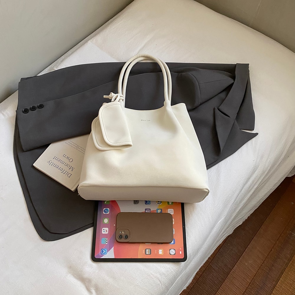 Suede Tote Bag for Women with Detachable Pouch Elegant Work Purse