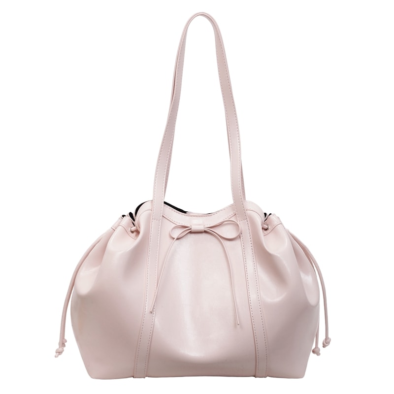 Bow Accent PU Leather Shoulder Bag For Women Large Capacity Underarm Commuter Purse 5