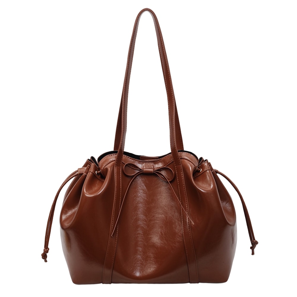 Bow Accent PU Leather Shoulder Bag For Women Large Capacity Underarm Commuter Purse 7