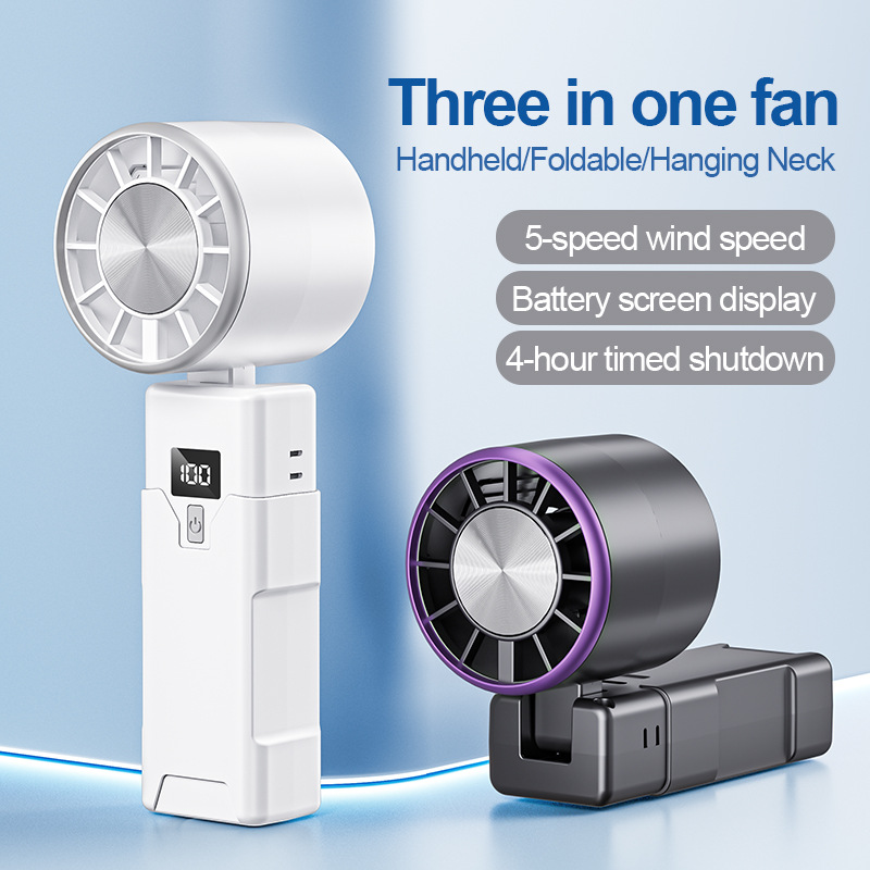 Portable Handheld Fan USB Rechargeable Mini Neck Fan With Digital Display 3