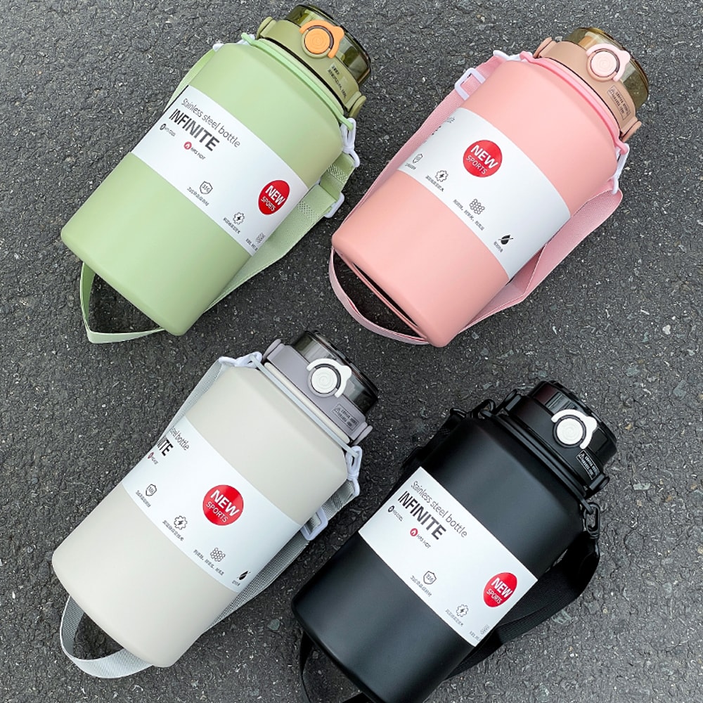 Large Capacity Insulated Water Bottle Stainless Steel Thermos Mug with Straw and Handle