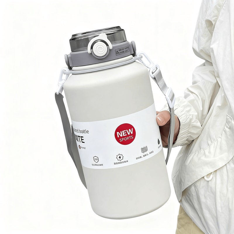 Large Capacity Insulated Water Bottle Stainless Steel Thermos Mug with Straw and Handle