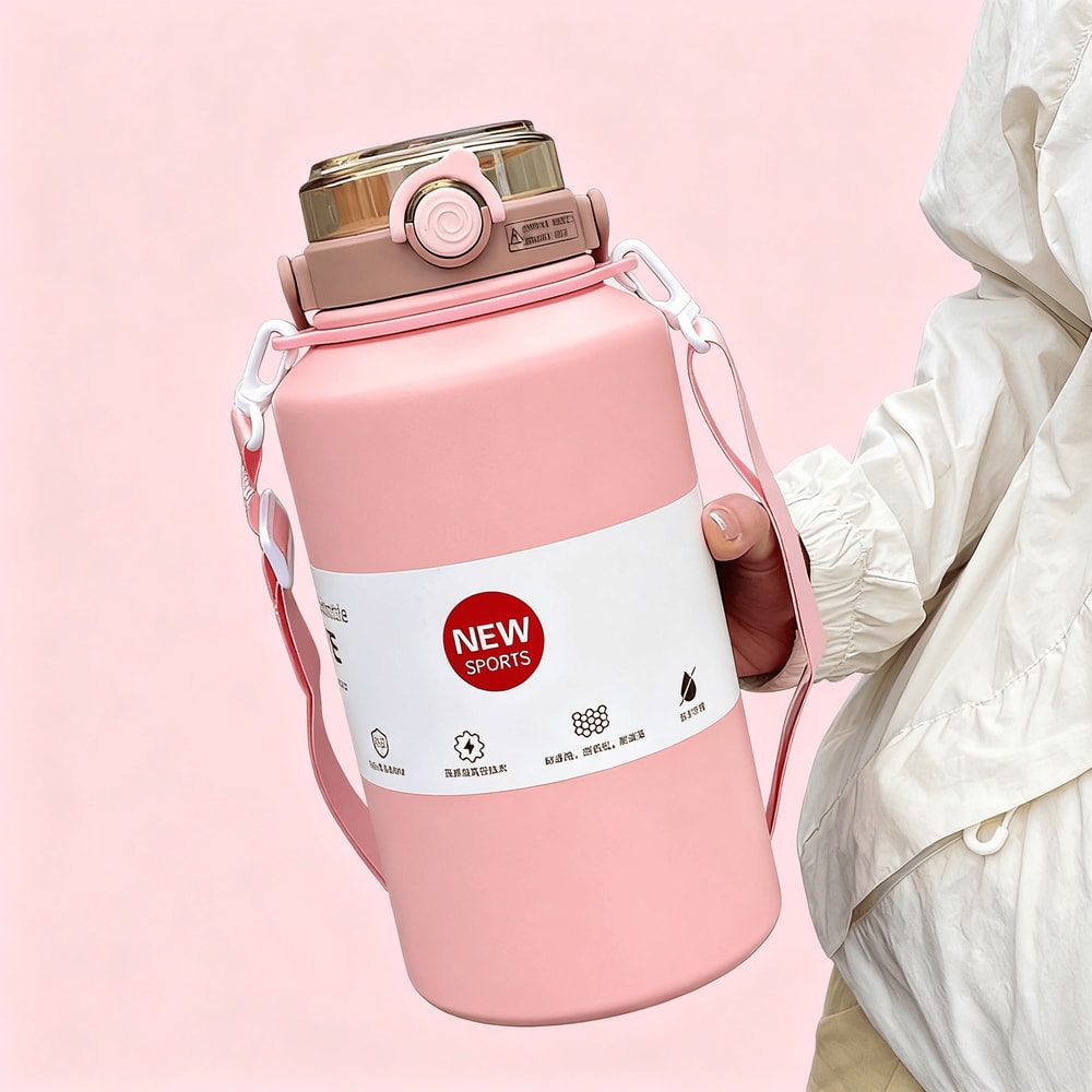 Large Capacity Insulated Water Bottle Stainless Steel Thermos Mug with Straw and Handle