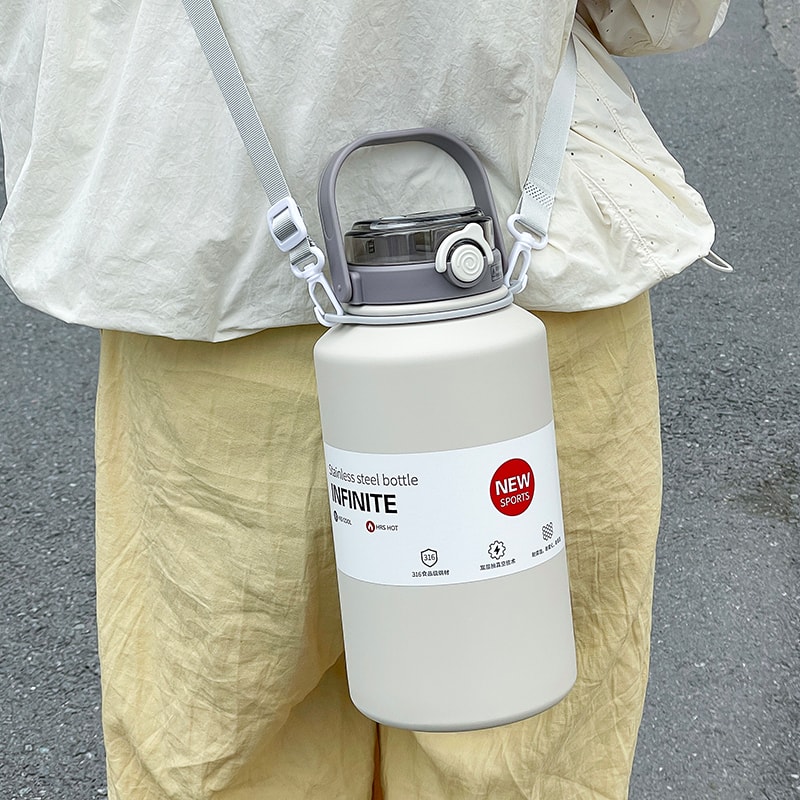 Large Capacity Insulated Water Bottle Stainless Steel Thermos Mug with Straw and Handle