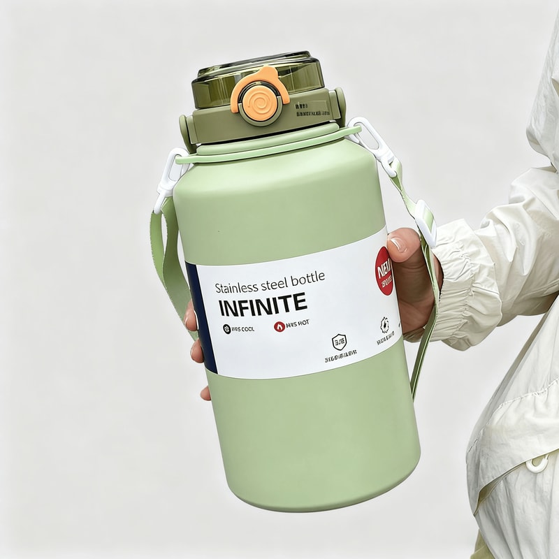 Large Capacity Insulated Water Bottle Stainless Steel Thermos Mug with Straw and Handle