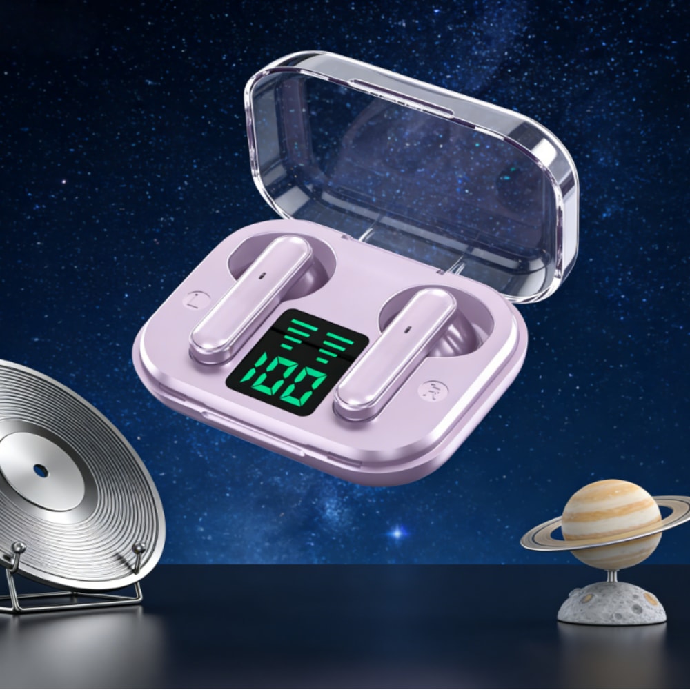 Transparent ENC Bluetooth Earbuds with LED Display Charging Case