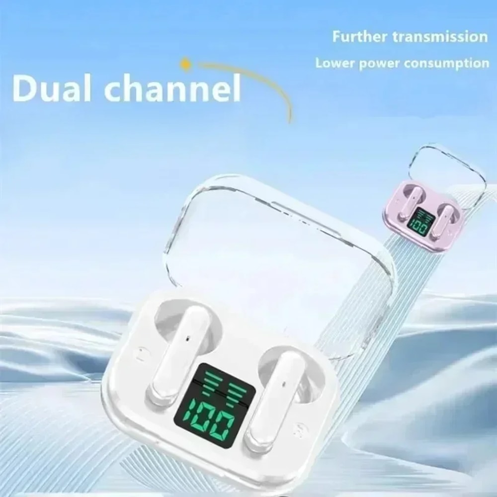 Transparent ENC Bluetooth Earbuds with LED Display Charging Case