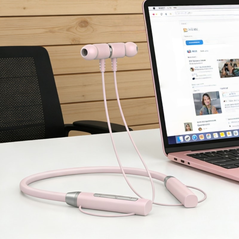 Bluetooth Neckband Headphones with Magnetic Earbuds and Mic for Sports