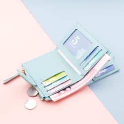 pink mini wallet for women compact card holder wallet with coin pocket