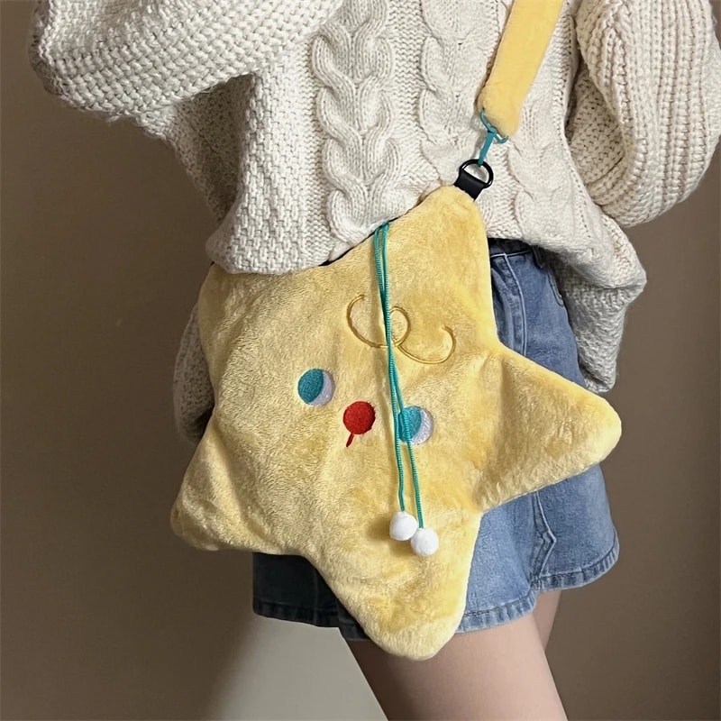 Cute Star Plush Crossbody Bag for Women Soft Faux Fur Shoulder Purse
