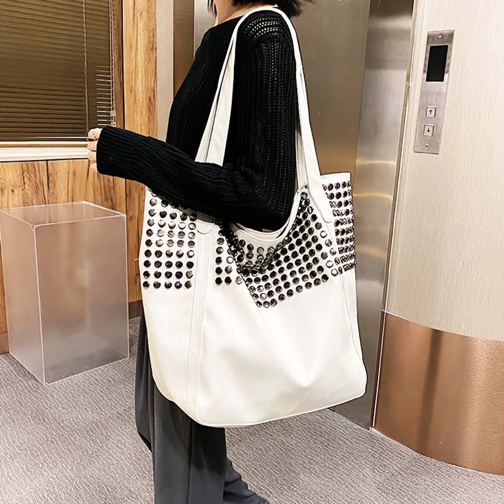 Rivet Accent Large Capacity Tote Bag For Women Stylish Shoulder Handbag Everyday Shopping Bag 1