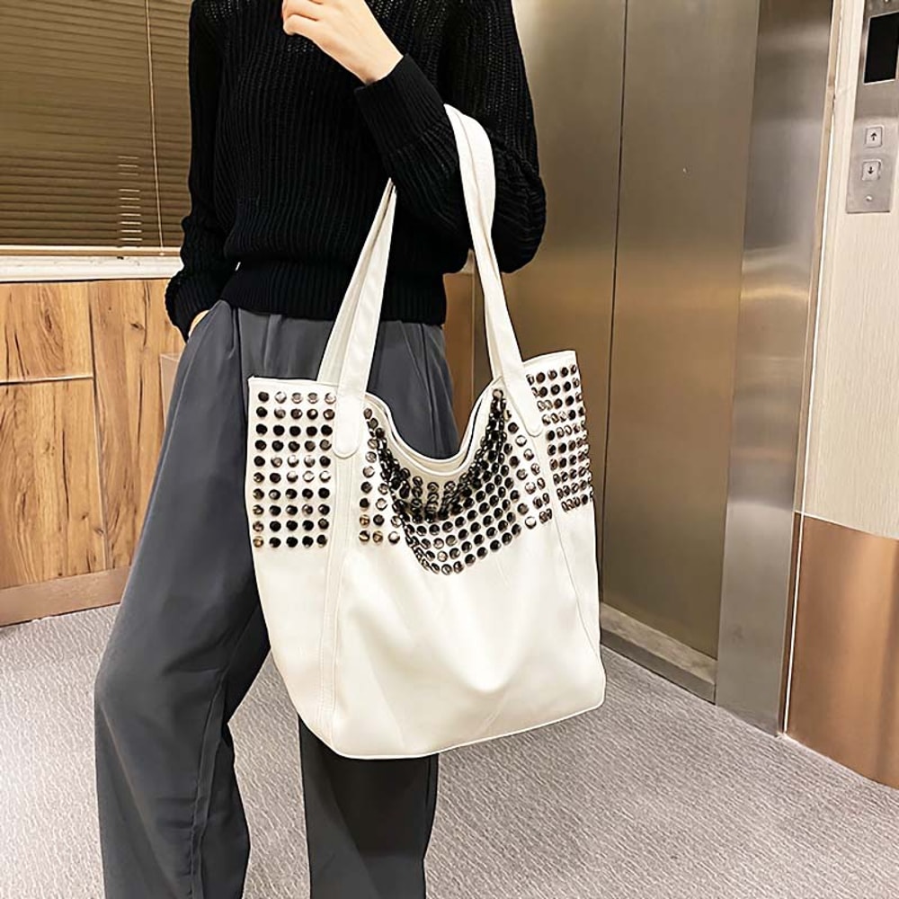 Rivet Accent Large Capacity Tote Bag For Women Stylish Shoulder Handbag Everyday Shopping Bag 2