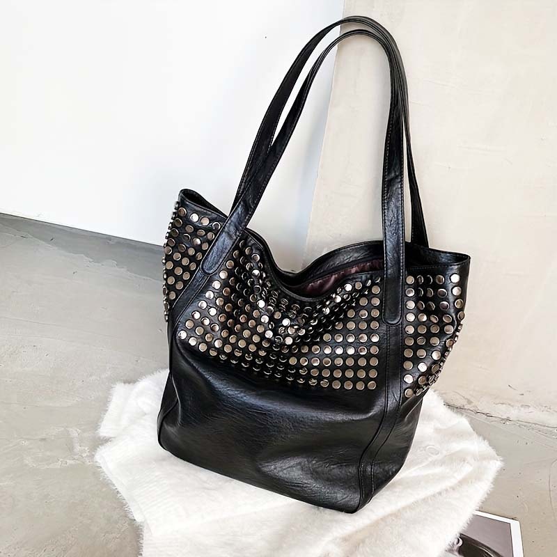 Rivet Accent Large Capacity Tote Bag For Women Stylish Shoulder Handbag Everyday Shopping Bag 6