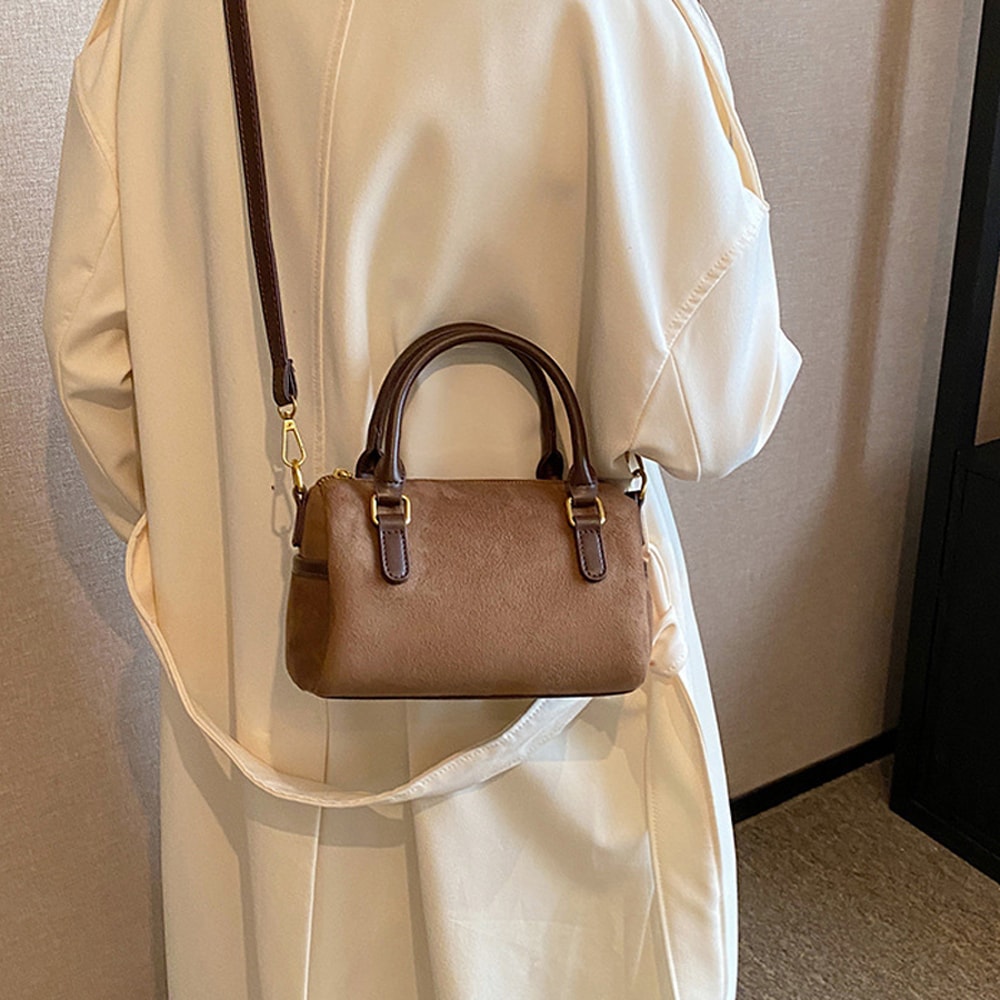 Faux Suede Shoulder Bag for Women Small Boston Pillow Crossbody Bag