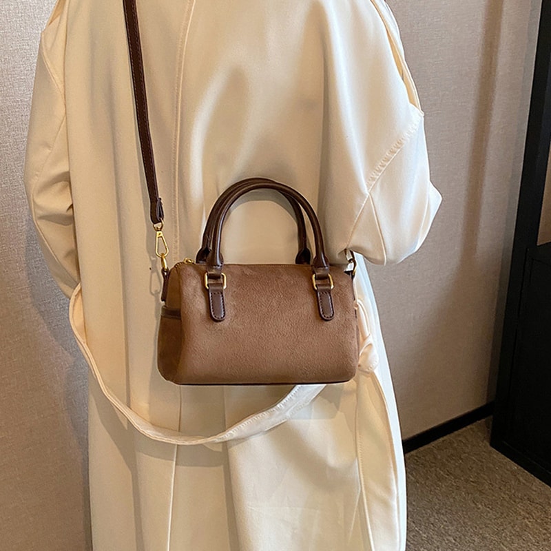 Faux Suede Shoulder Bag for Women Small Boston Pillow Crossbody Bag