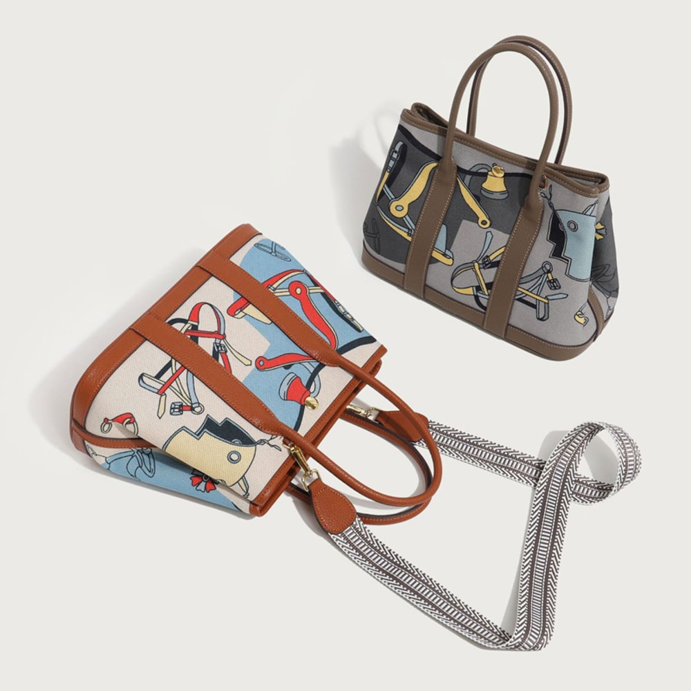 Painted Canvas Patchwork Tote Bag Large Capacity Printed Shoulder Handbag 4