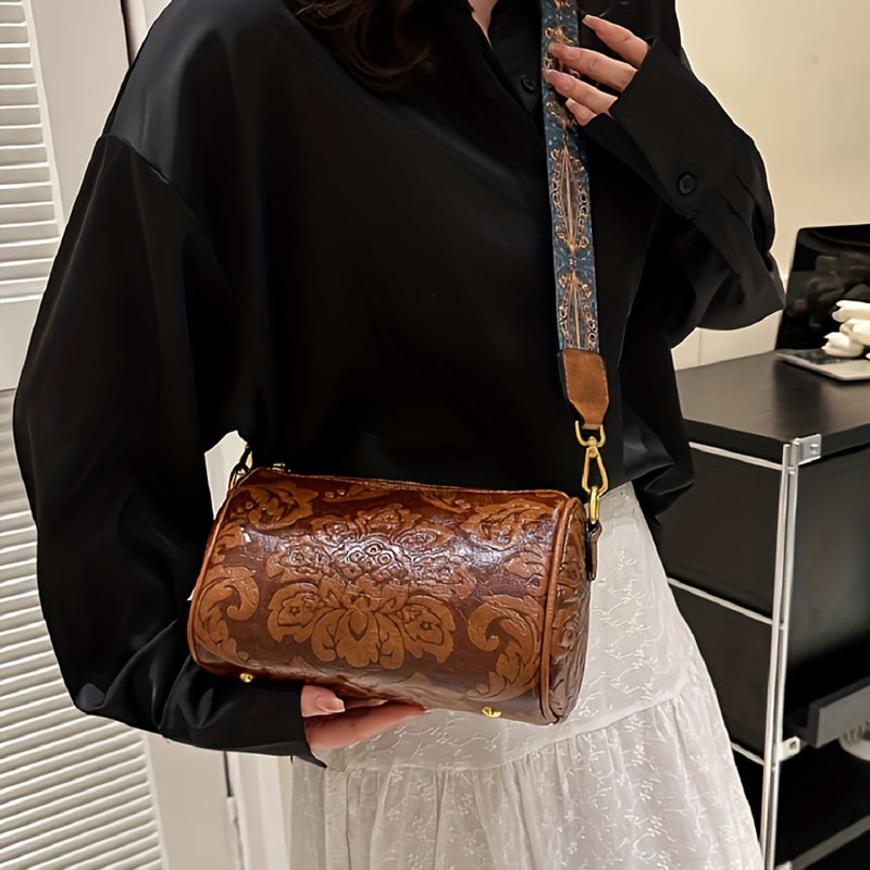 Chinese Style Retro Cylindrical Crossbody Bag For Women 0