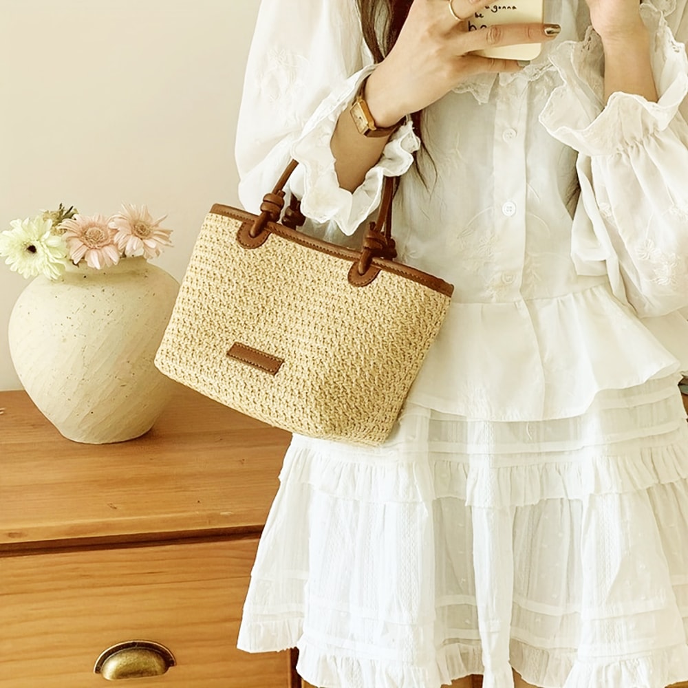 Woven Beach Bag For Women Straw Crossbody Summer Vacation Purse 1